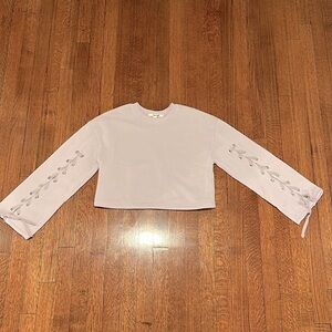Miss Selfie cropped sweatshirt w/ laced sleeves